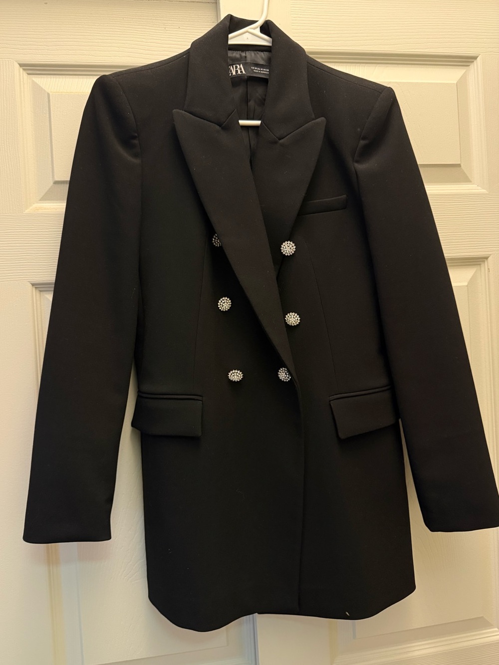Zara Black Double-Breasted Blazer with Rhinestone Buttons